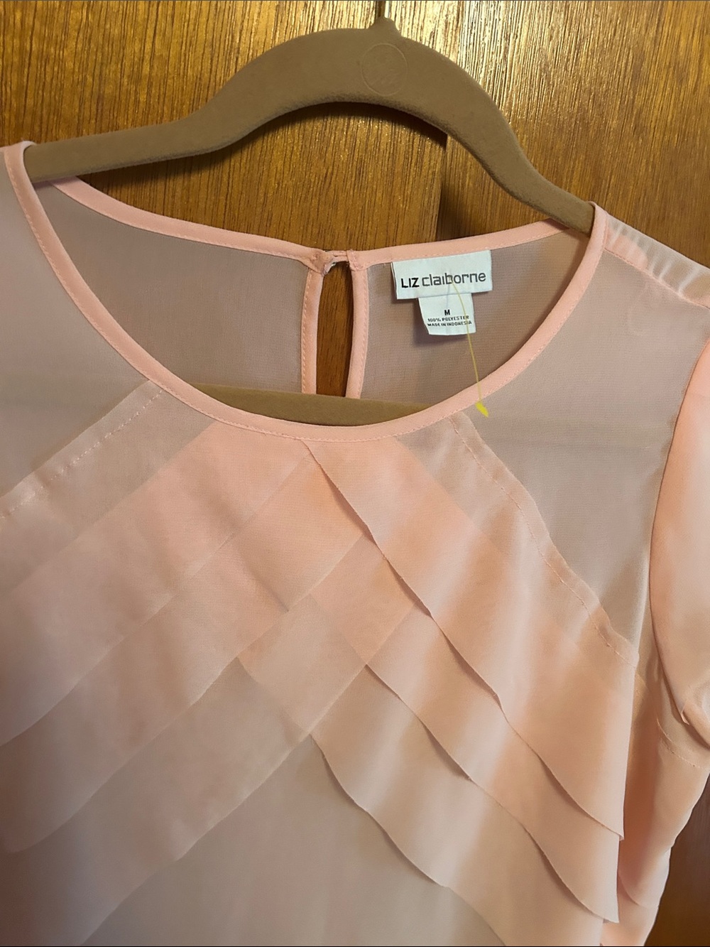 Liz Claiborne Soft Pink Layered Chiffon Blouse - Picture 3 of 7